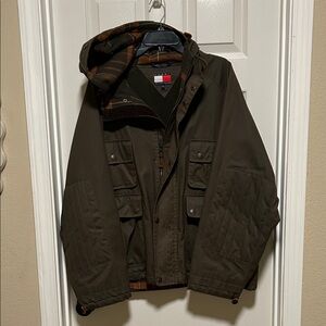 Tommy Hilfiger Men's Brown/Olive Green Military Jacket